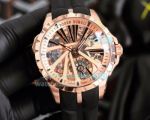 Copy Roger Dubuis Excalibur 46 Skeleton Watch Rose Gold Case Black Rubber